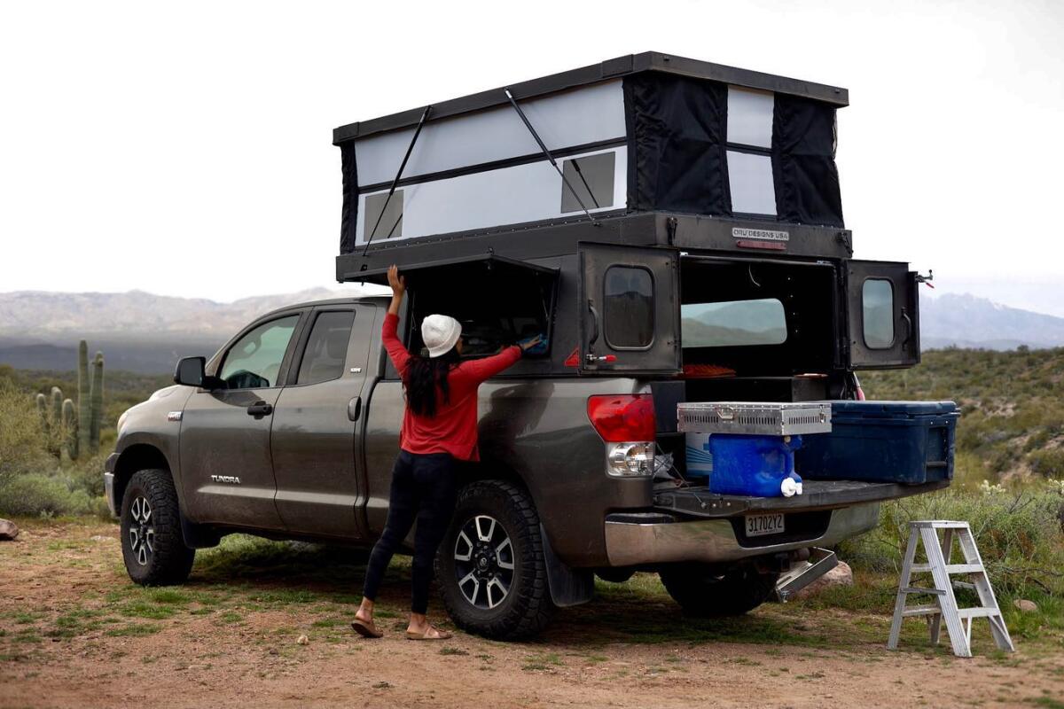 Oru pop up pickup camper provides all season comfort with hybrid walls